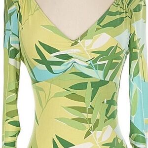 BCBGMaxAzria Green and Blue Leaf Print Dress